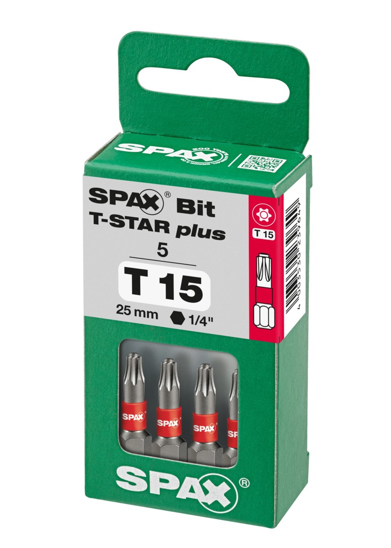 SPAX Bit T-STAR plus T 15, 6,4 x 25 mm, 5 unidades