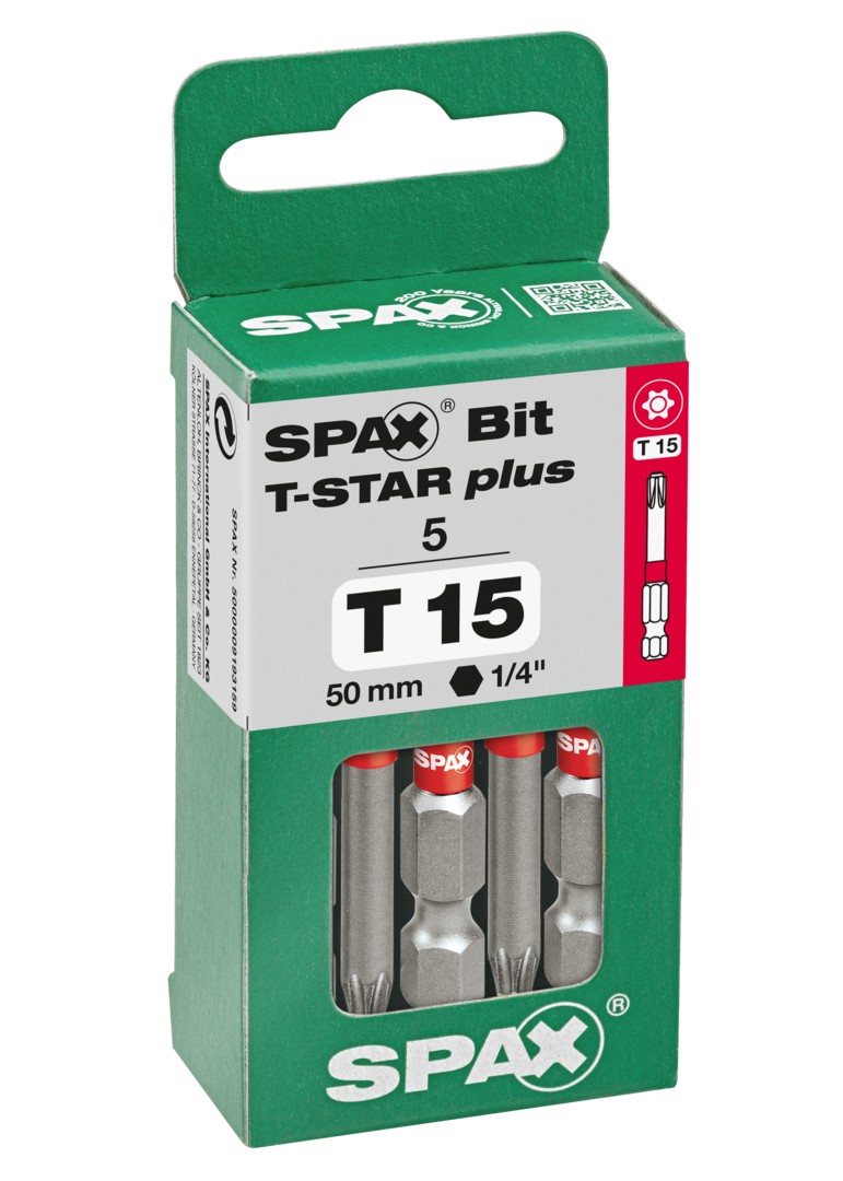 SPAX Bit T-STAR plus T 15, 6,4 x 50 mm, 5 unidades