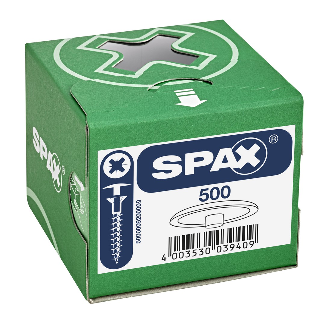 SPAX Tapones de plástico para Tornillo universal con taladro en la cabeza, blanco, 500 unidades