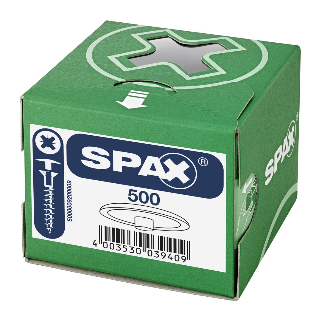 SPAX Tapones de plástico para Tornillo universal con taladro en la cabeza, blanco, 500 unidades