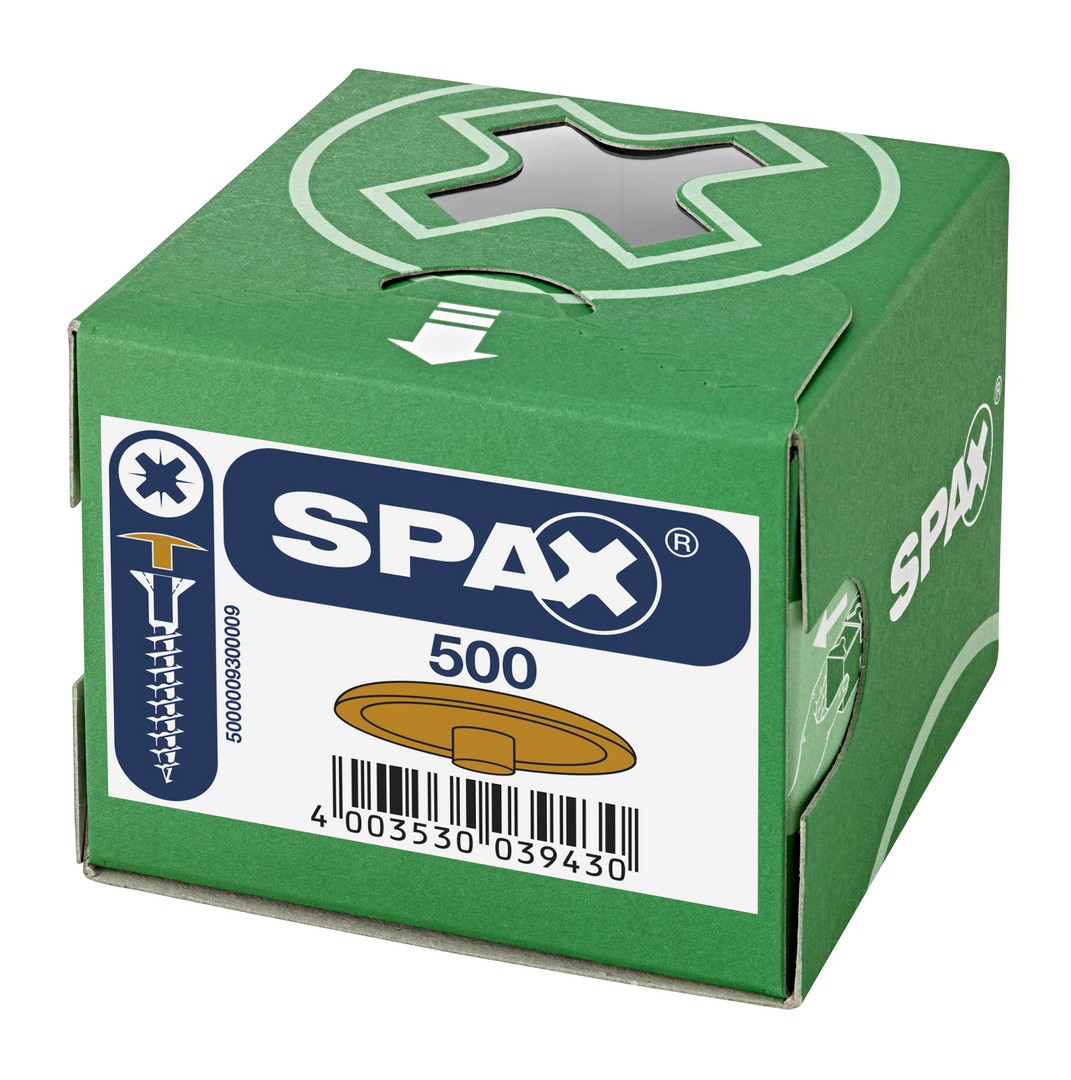 SPAX Tapones de plástico para Tornillo universal con taladro en la cabeza, crema, 500 unidades