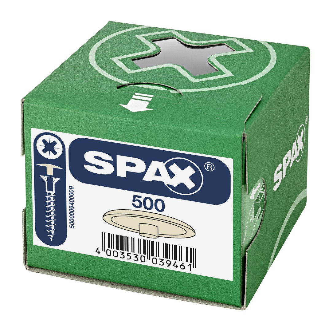 SPAX Tapones de plástico para Tornillo universal con taladro en la cabeza, beige, 500 unidades