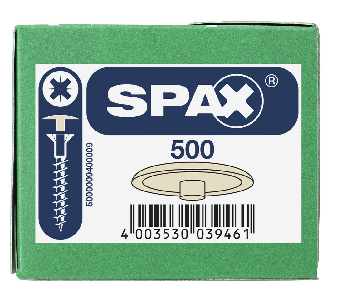 SPAX Tapones de plástico para Tornillo universal con taladro en la cabeza, beige, 500 unidades