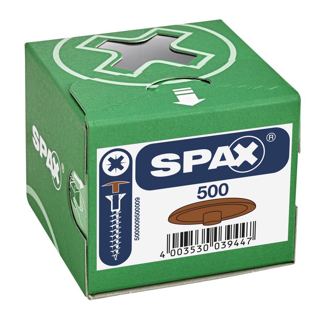 SPAX Tapones de plástico para Tornillo universal con taladro en la cabeza, marrón claro, 500 unidades