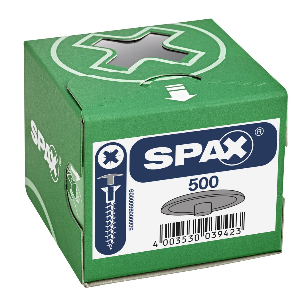 SPAX Tapones de plástico para Tornillo universal con taladro en la cabeza, gris, 500 unidades