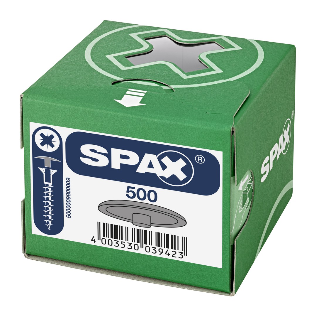 SPAX Tapones de plástico para Tornillo universal con taladro en la cabeza, gris, 500 unidades