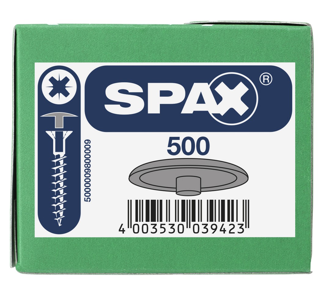 SPAX Tapones de plástico para Tornillo universal con taladro en la cabeza, gris, 500 unidades