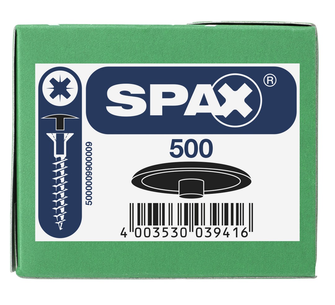 SPAX Tapones de plástico para Tornillo universal con taladro en la cabeza, negro , 500 unidades