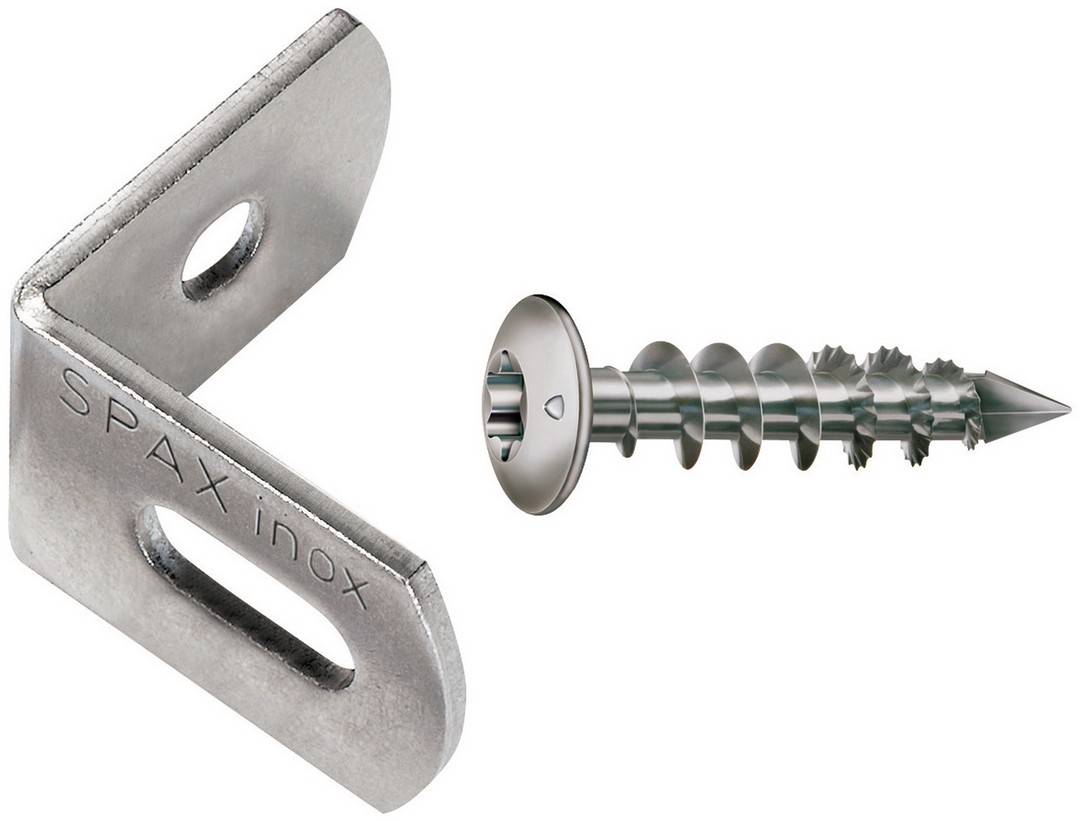 SPAX Conector de vallas, 7 x 35 mm, 12 unidades, Rosca completa, Cabeza segmentada, T-STAR plus T30, Punta CUT, Acero inoxidable A1