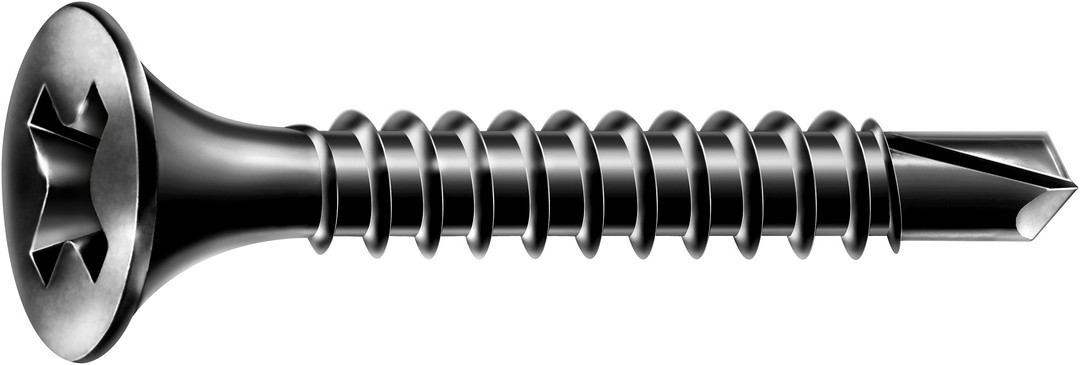 GIX D Punta perforadora, 3,5 x 25 mm, 200 unidades, Rosca completa, Cabeza de trompeta, Ranura en cruz H2, Punta perforadora, Fosfatado negro