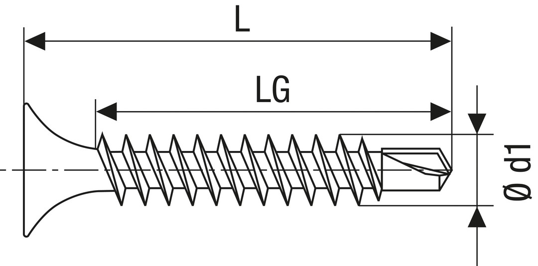 GIX D Punta perforadora, 3,5 x 25 mm, 200 unidades, Rosca completa, Cabeza de trompeta, Ranura en cruz H2, Punta perforadora, Fosfatado negro