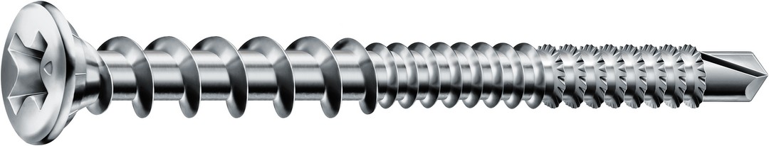 Tornillo combinado FEX, 4,2 x 35 mm, 2000 unidades, Rosca combinada, Cabeza plana, Ranura en cruz H2, Punta perforadora, Titanio plateado