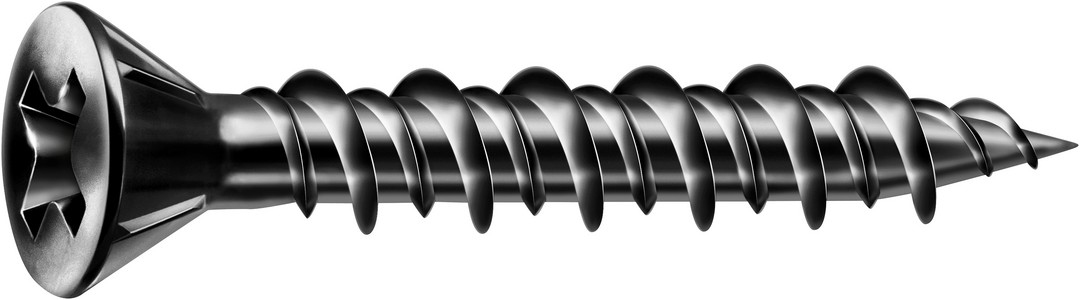 GIX C para placas de yeso-fibra, 3,9 x 25 mm, 200 unidades, Rosca completa, Cabeza de fresado reducida, Ranura en cruz H2, Punta de aguja, Fosfatado negro