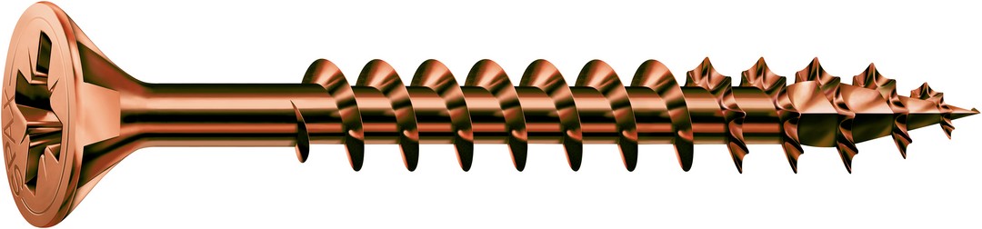 SPAX Tornillo universal, 3,5 x 50 mm, 500 unidades, Rosca completa, Cabeza plana, Ranura en cruz Z2, 4CUT, bronce