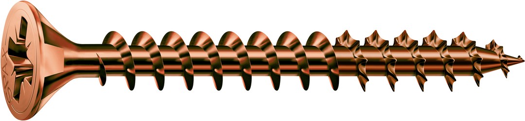 SPAX Tornillo universal, 2 x 10 mm, 50 unidades, Rosca completa, Cabeza plana, Ranura en cruz Z1, Punta S, bronce
