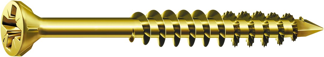 SPAX Tornillo para listones de madera, 3,5 x 40 mm, 200 unidades, Rosca parcial, Cabeza plana, Ranura en cruz Z2, Punta CUT, YELLOX