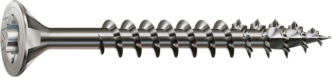SPAX Tornillo de acero inoxidable, 4 x 60 mm, 100 unidades, Rosca completa, Cabeza plana, T-STAR plus T20, 4CUT, Acero inoxidable A2