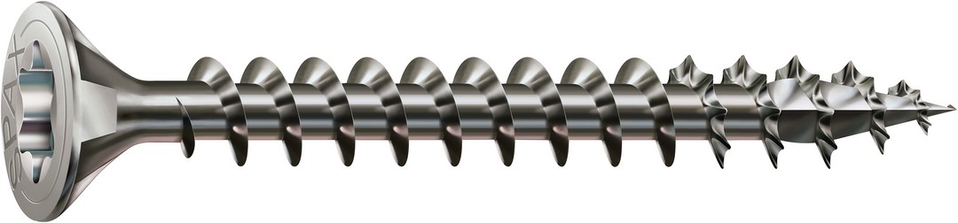 SPAX Tornillo de acero inoxidable, 3,5 x 16 mm, 25 unidades, Rosca completa, Cabeza plana, T-STAR plus T15, 4CUT, Acero inoxidable A2