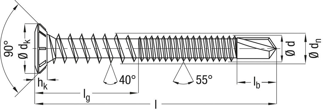 Tornillo combinado FEX, 4,2 x 35 mm, 2000 unidades, Rosca combinada, Cabeza plana, Ranura en cruz H2, Punta perforadora, Titanio plateado