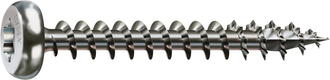 SPAX Tornillo de acero inoxidable, 3,5 x 20 mm, 200 unidades, Rosca completa, Cabeza redonda, T-STAR plus T15, 4CUT, Acero inoxidable A2