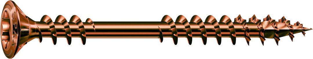 SPAX Tornillo para fachadas, 4,5 x 43 mm, 500 unidades, Rosca de fijación, Cabeza gota de sebo, T-STAR plus T20, 4CUT, Acero inoxidable A2 acabado bronce