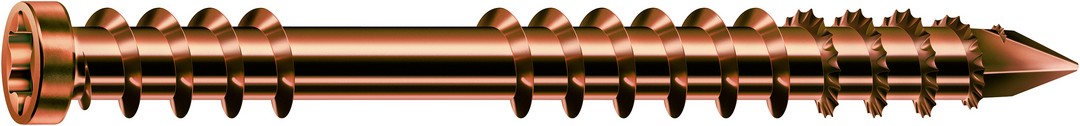 SPAX Tornillo para terraza, 5 x 50 mm, 230 unidades, Rosca de fijación, Cabeza cilíndrica, T-STAR plus T25, Punta CUT, Acero inoxidable A2 acabado bronce