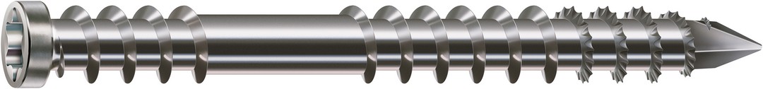 SPAX Tornillo para terraza, 6x50 mm, 200 ud., Rosca de fijación, Cabeza cilíndrica, T-STAR plus, Punta CUT, Acero inoxidable A4