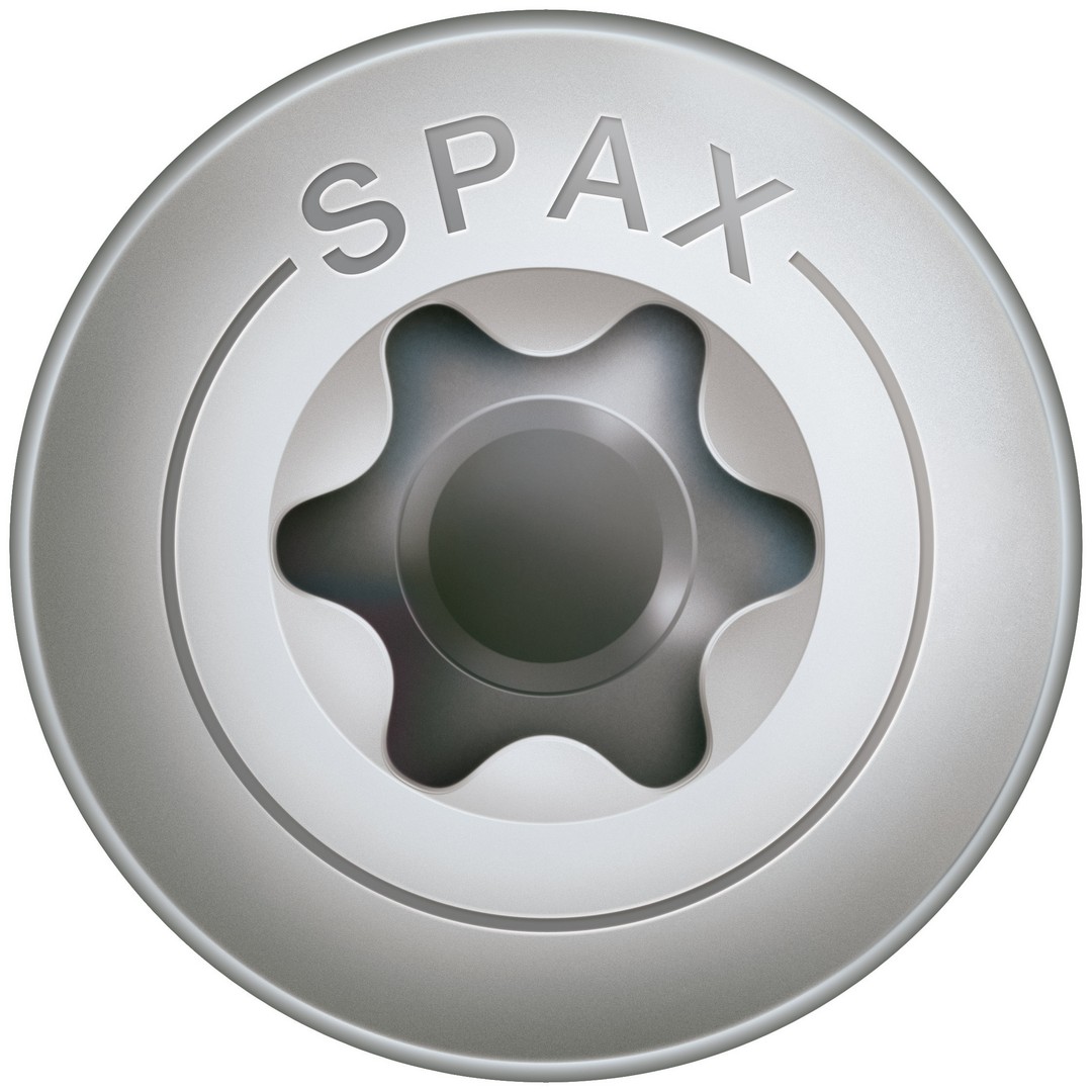 SPAX Tornillo para terraza Bold, 5 x 56 mm, 100 unidades, Rosca de fijación, Cabeza decorativa, T-STAR plus T20, 4CUT, Acero inoxidable A2