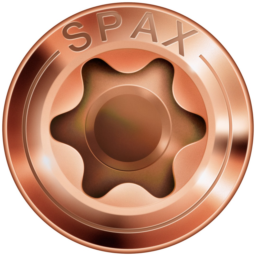 SPAX Tornillo para fachadas, 4,5 x 50 mm, 200 unidades, Rosca de fijación, Cabeza gota de sebo, T-STAR plus T20, 4CUT, Acero inoxidable A2 acabado bronce