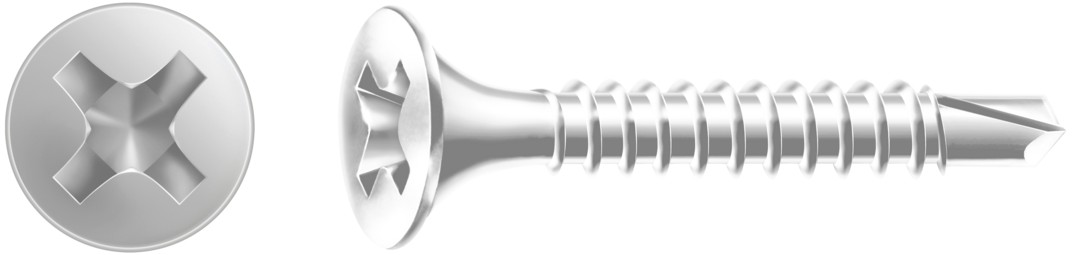 GIX D punta perforadora, Galvanizado | Cabeza de trompeta, Ranura en cruz H, Rosca completa, Acero, Punta perforadora
