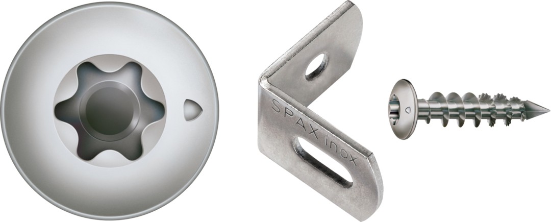 Conector de vallas SPAX, Pulido | Cabeza segmentada, T-STAR plus, Rosca completa, Acero inoxidable A1, CUT