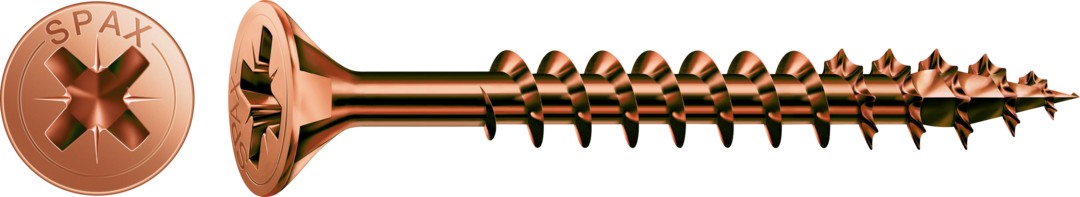 SPAX Tornillo universal, 3,5 x 50 mm, 500 unidades, Rosca completa, Cabeza plana, Ranura en cruz Z2, 4CUT, bronce