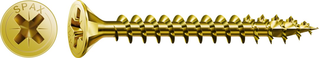 Tornillo universal SPAX, YELLOX | Cabeza plana, Ranura en cruz Z, Rosca completa, Acero, 4CUT