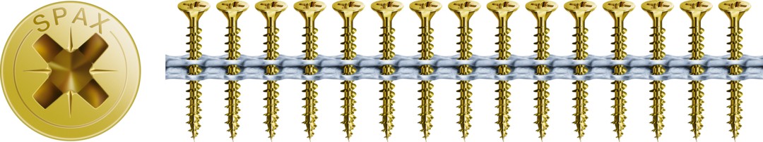 SPAX Tornillo universal encintados, 3,5 x 25 mm, 200 unidades, Rosca completa, Cabeza plana, Ranura en cruz Z2, 4CUT, YELLOX