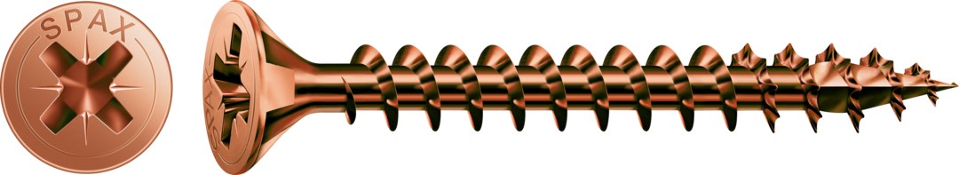 Tornillo universal SPAX, Bronce | Cabeza plana, Ranura en cruz Z, Rosca completa, Acero, 4CUT
