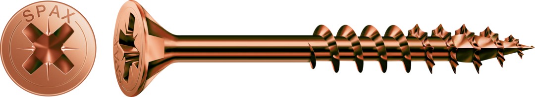 Tornillo universal SPAX, Bronce | Cabeza plana, Ranura en cruz Z, Rosca parcial, Acero, 4CUT