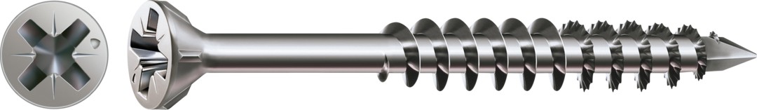 Tornillo para listones de madera SPAX, Pulido | Cabeza plana, Ranura en cruz Z, Rosca parcial, Acero inoxidable A2, CUT