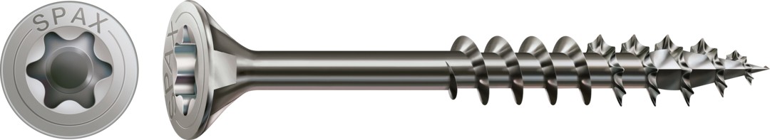 SPAX de acero inoxidable, Pulido | Cabeza plana, T-STAR plus, Rosca parcial, Acero inoxidable A2, 4CUT
