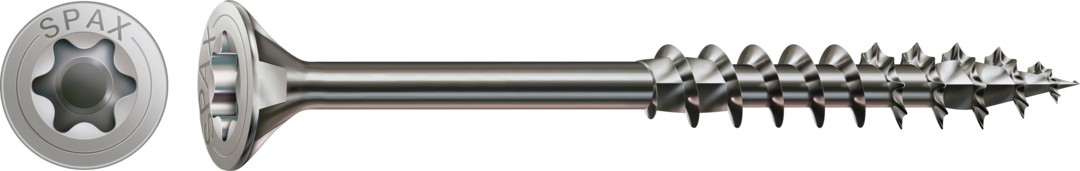 SPAX Tornillo de acero inoxidable, 6 x 160 mm, 100 unidades, Rosca parcial, Cabeza plana, T-STAR plus T30, 4CUT, Acero inoxidable A2