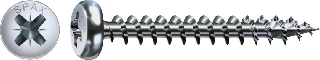 Tornillo universal SPAX, WIROX | Cabeza redonda, Ranura en cruz Z, Rosca completa, Acero, 4CUT