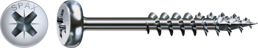 Tornillo universal SPAX, WIROX | Cabeza redonda, Ranura en cruz Z, Rosca parcial, Acero, 4CUT