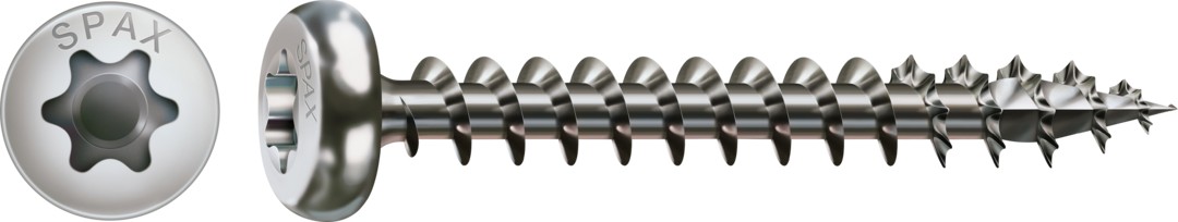 SPAX de acero inoxidable, Pulido | Cabeza redonda, T-STAR plus, Rosca completa, Acero inoxidable A2, 4CUT