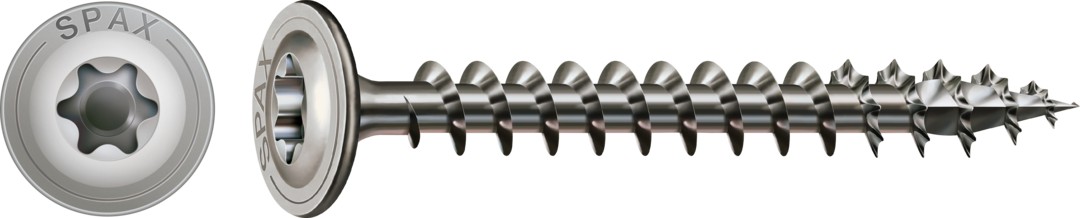 SPAX de acero inoxidable, Pulido | Cabeza arandela, T-STAR plus, Rosca completa, Acero inoxidable A2, 4CUT