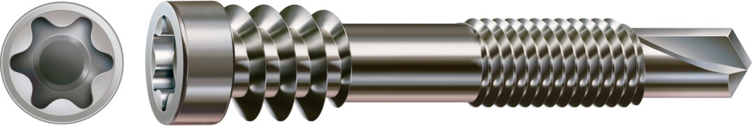 Tornillo para terraza de aluminio SPAX, Pulido | Cabeza cilíndrica, T-STAR plus, Rosca de fijación, Acero inoxidable A2, Punta perforadora