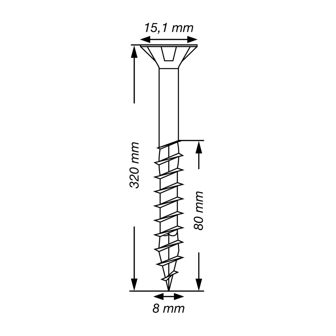 SPAX Tornillo para construcciones en madera, 8 x 320 mm, 50 unidades, Rosca parcial, Cabeza plana, T-STAR plus T40, 4CUT, WIROX