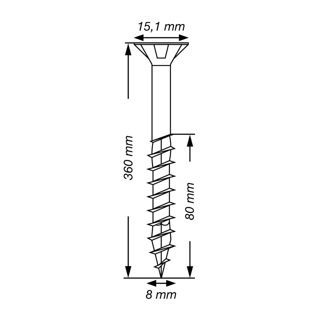SPAX Tornillo para construcciones en madera, 8 x 360 mm, 50 unidades, Rosca parcial, Cabeza plana, T-STAR plus T40, 4CUT, WIROX