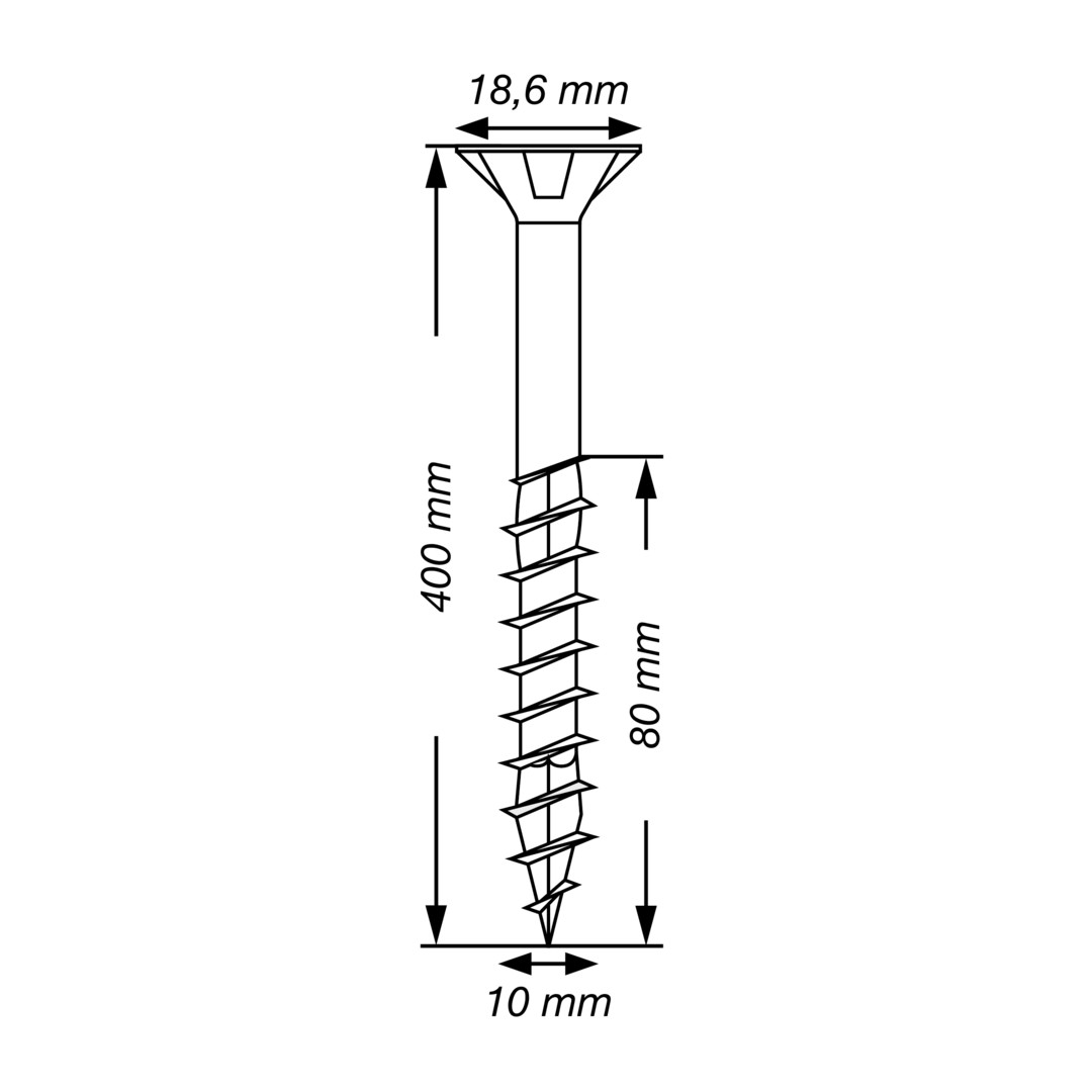 SPAX Tornillo para construcciones en madera, 10 x 400 mm, 50 unidades, Rosca parcial, Cabeza plana, T-STAR plus T50, 4CUT, WIROX