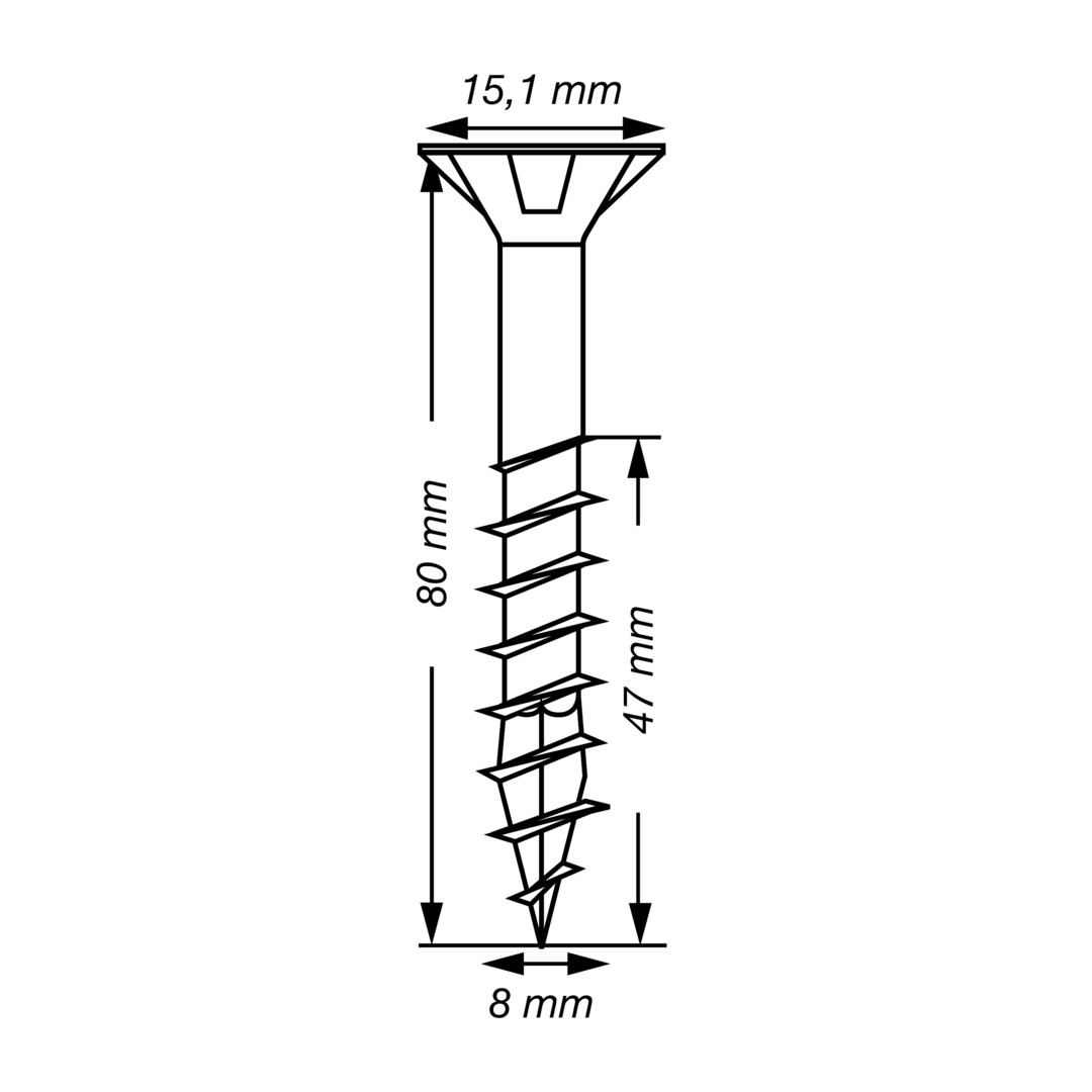 SPAX Tornillo de acero inoxidable, 8 x 80 mm, 50 unidades, Rosca parcial, Cabeza plana, T-STAR plus T40, 4CUT, Acero inoxidable A2