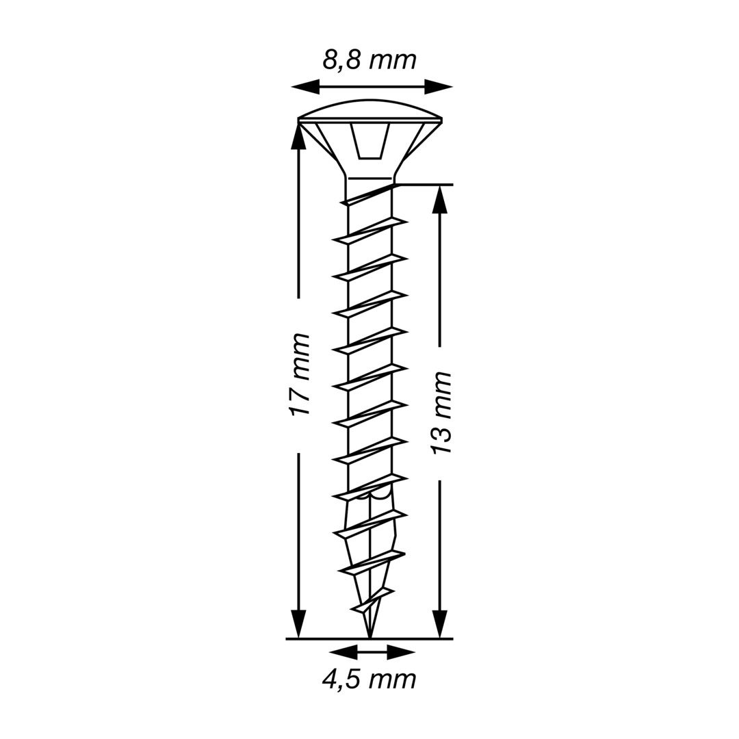 SPAX Tornillo universal, 4,5 x 17 mm, 1000 unidades, Rosca completa, Cabeza gota de sebo, Ranura en cruz Z2, 4CUT, Niquelado