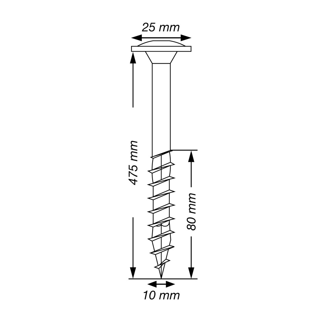 Tornillo para construcciones en maderas SPAX, 10 x 475 mm, T-STAR plus,  T50, cabeza arandela, rosca parcial, 4CUT, WIROX, , 25 ud.